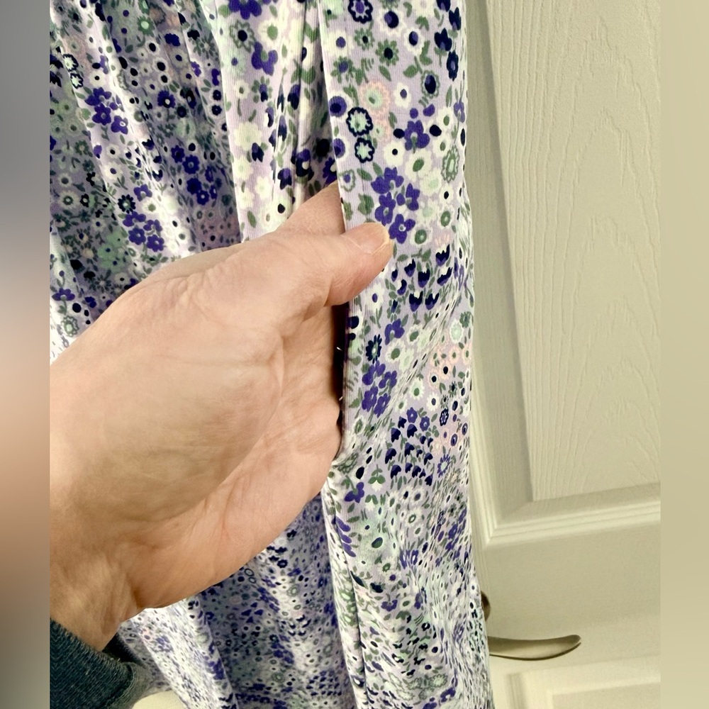 Lands' End~Purple Floral~Scoop Neck~Short Sleeve~Pockets~Fit Flare Dress~L/Tall - Picture 9 of 12